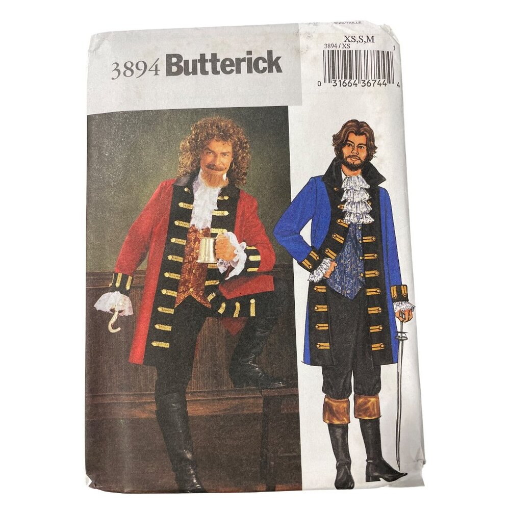 Butterick 3894 Sewing Pattern Size XS Small Medium Mens Pirate Costume UNCUT
